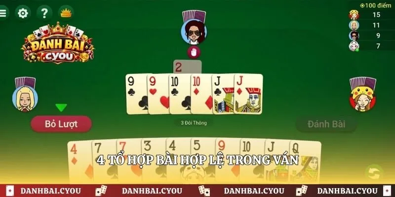 4 tổ hợp bài hợp lệ trong ván