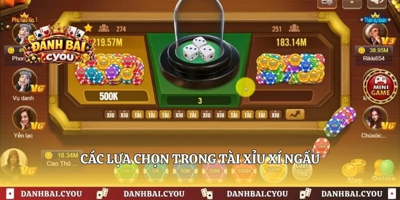 Các lựa chọn trong tài xỉu xí ngầu