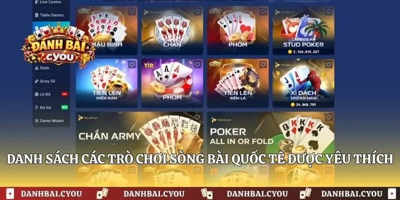 Danh sách các trò chơi sòng bài quốc tế được yêu thích